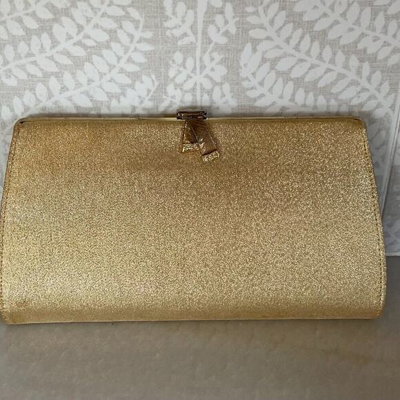 Vintage Gold Metallic Clutch with Chain/Handle, Evening Bag, Glam, Glitter - Picture 2 of 10